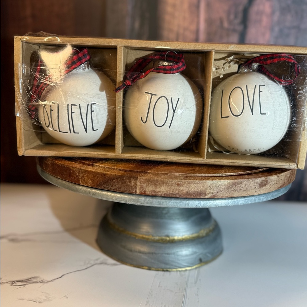 Rae Dunn White Holiday Ornaments - Believe, Joy, Love